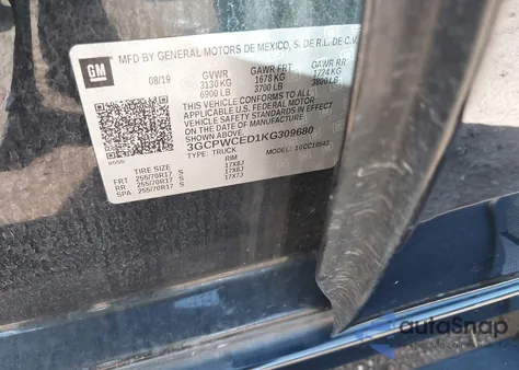 2019 Chevrolet Silverado 1500 Lt z USA, uszkodzony, nr VIN 3GCPWCED1KG309680